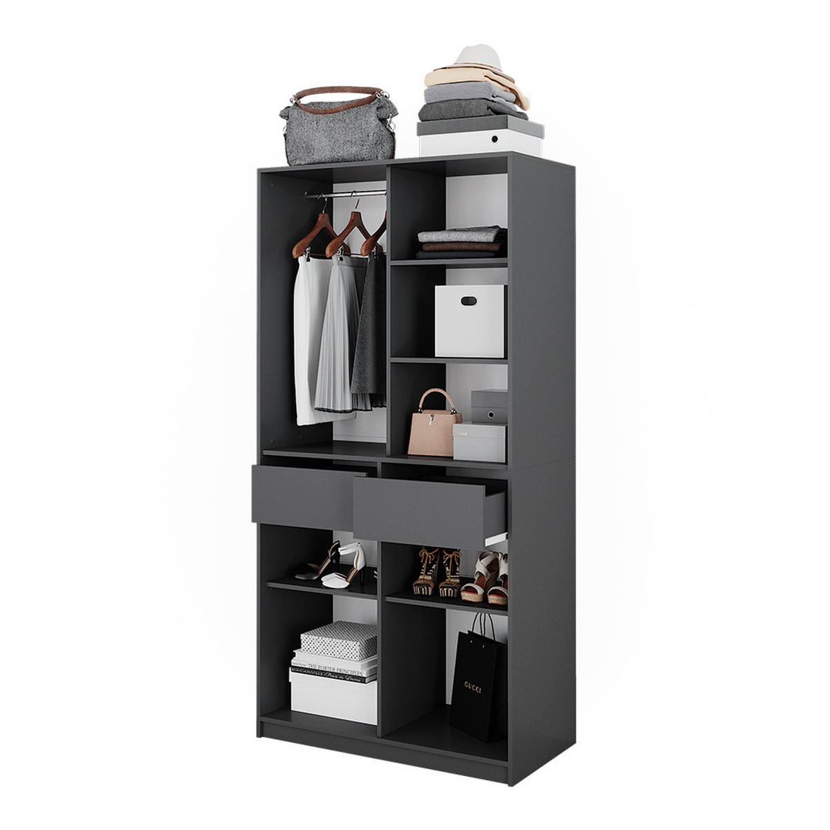 KLEIDERSCHRANK Elmo Anthrazit 100 x 200 cm mit 2 Schubladen - Anthrazit, Holzwerkstoff (100/200/50cm) - Vicco
