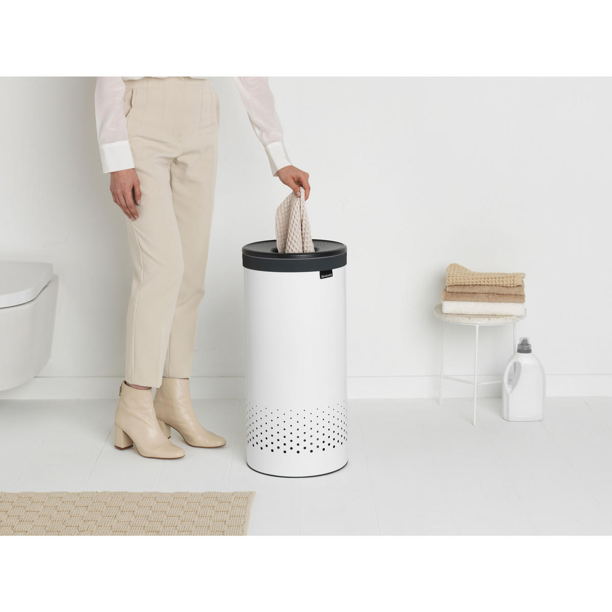 WÄSCHEBOX, White / Dark Grey, 35 L - Weiß, Metall (30/63.5/30cm) - Brabantia