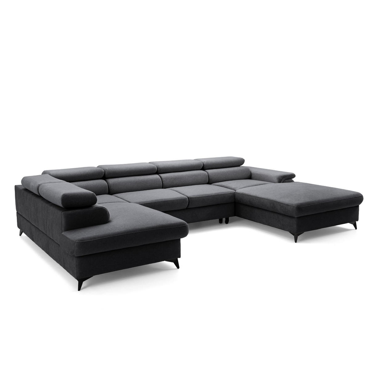 ECKSOFA U-Form PLAZA U Links mit Schlaffunktion 125x256 Velours Anthrazit - Anthrazit/Schwarz, Holz/Kunststoff (210/95/350cm) - Muffo