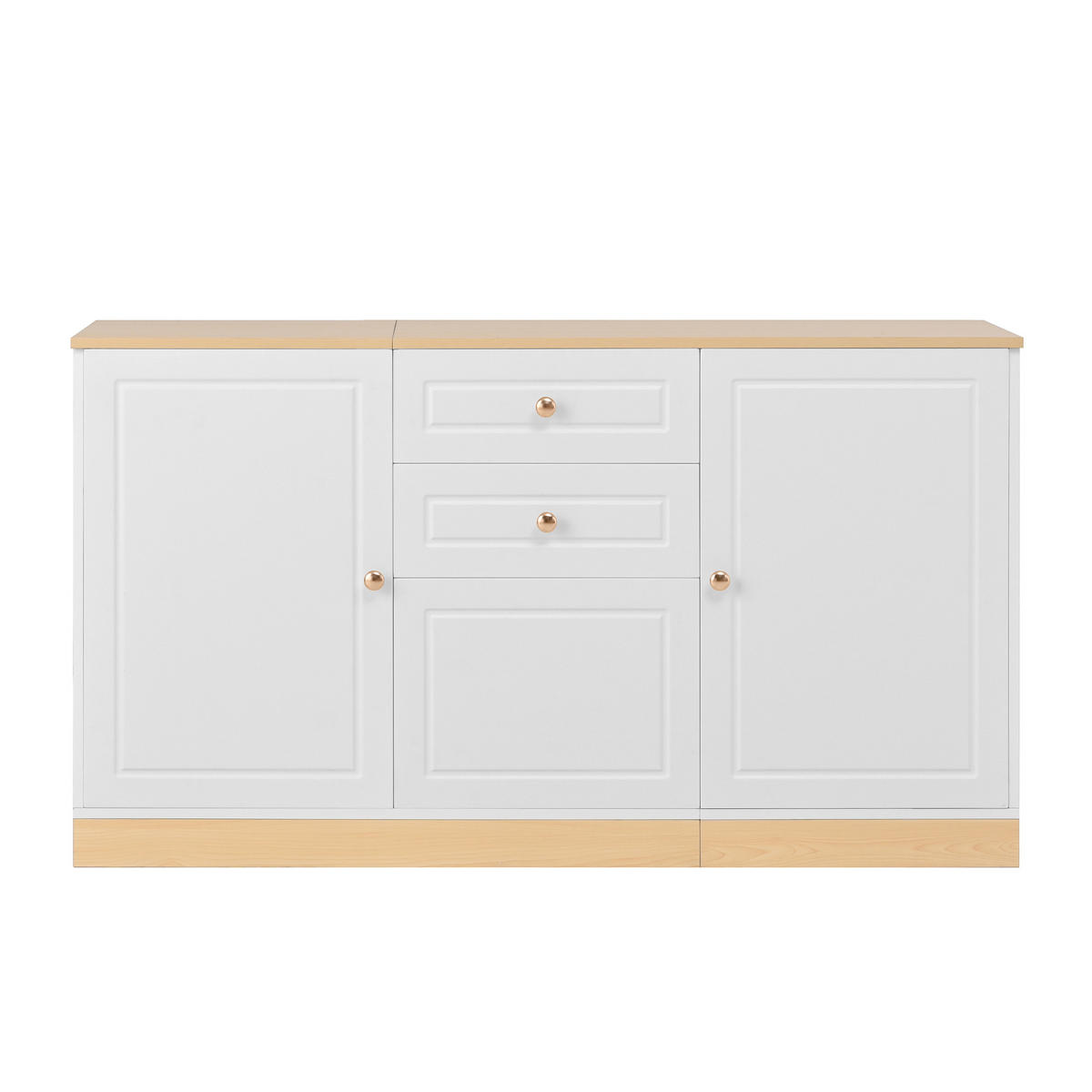 SIDEBOARD 135,5/39/76 cm weiß in Holzoptik aus Spanplatte mit 3 Türen und 2 Schubladen - Weiß, Holzwerkstoff (135.5/76/39cm) - OKWISH