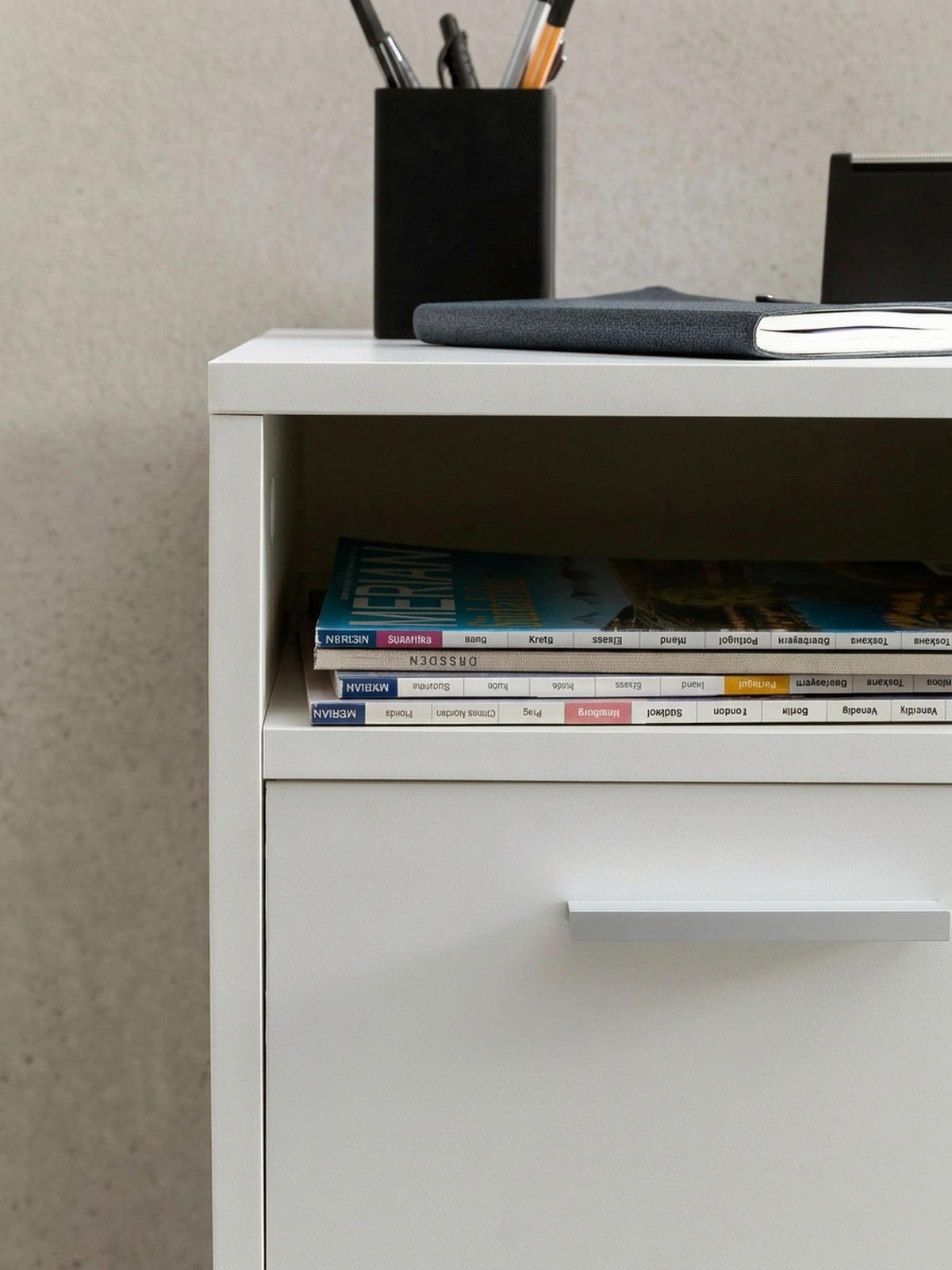 ROLLCONTAINER 2 Türfächer Ablage Rollen Mit Bremsen OSSOLA, Weiß 33x38x60 cm - Schwarz/Weiß, Holz/Kunststoff (33/60/38cm) - KADIMA DESIGN