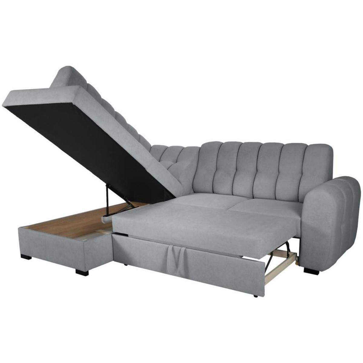 ECKSCHLAFSOFA Zoja links grau - Schwarz/Grau, Textil (261/193cm) - Beautysofa