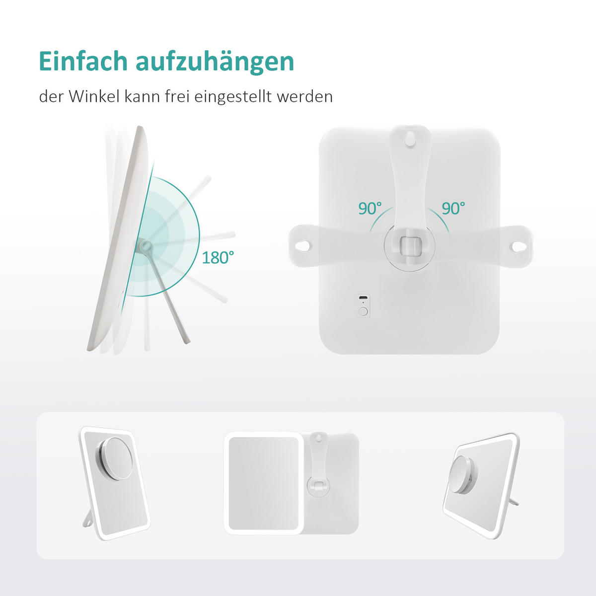 KOSMETIKSPIEGEL mit Licht & abnehmbarem Extraspiegel, Weiß, 23,3/18 cm - Weiß, Glas (23.3/23.3/18cm) - EMKE