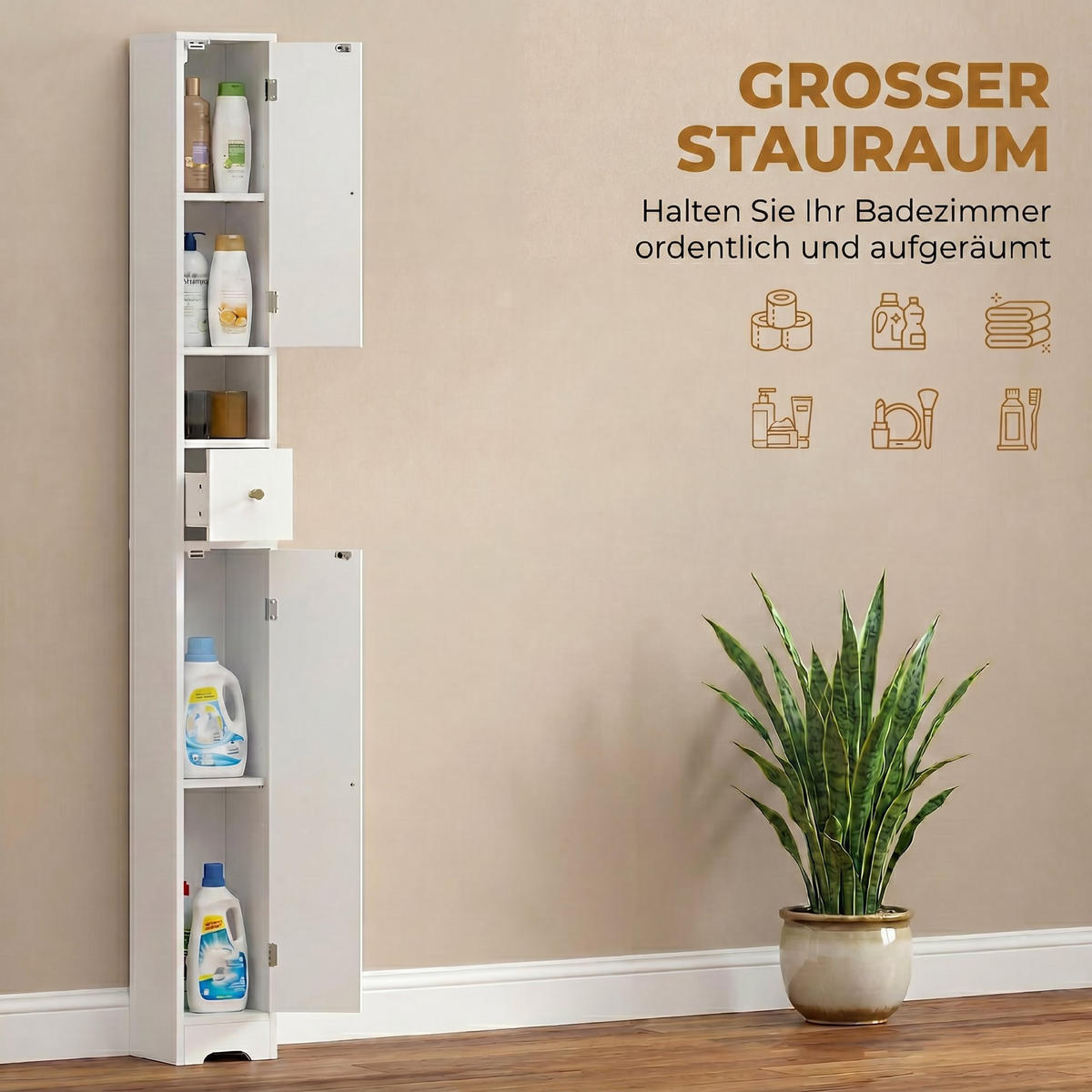 BADEZIMMERSCHRANK MDF Weiß - Weiß, Holzwerkstoff (20/185/20cm) - HOMCOM