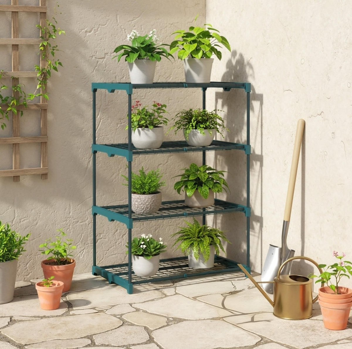 STANDREGAL aus Stahl 67x49x105 cm Dunkelgrün mit 4 Ebenen, platzsparendem Vertikaldesign und rostbeständiger Oberfläche - Dunkelgrün, Kunststoff (67/105/49cm) - Modfu