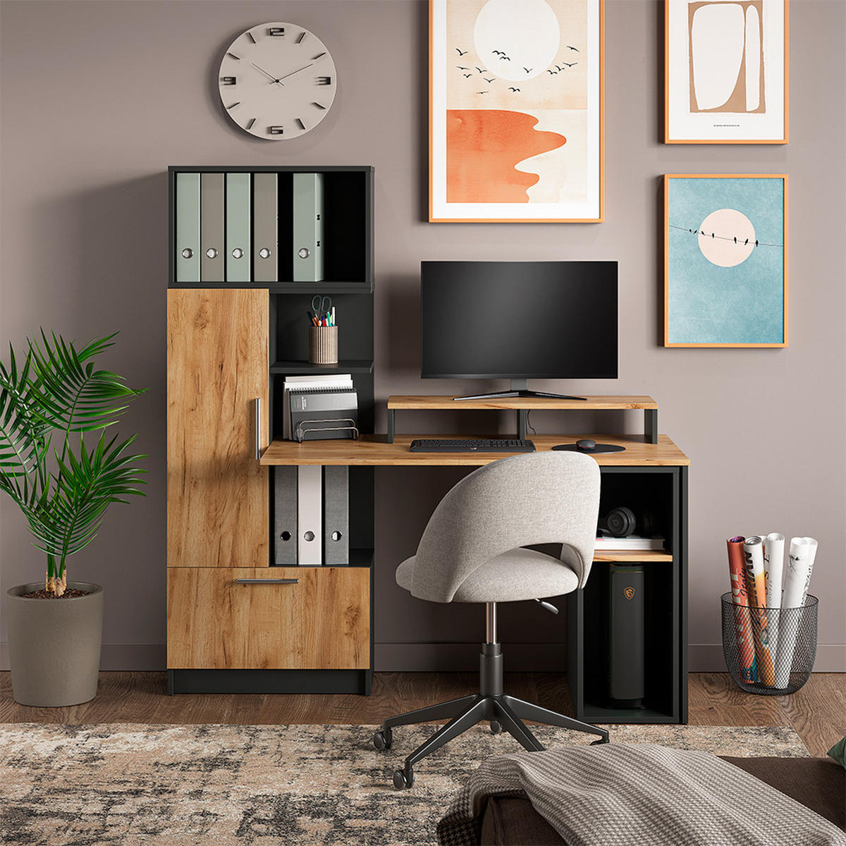 SCHREIBTISCH Tomy, Anthrazit/Goldkraft Eiche, 150 x 59 cm 4er Set - Honigeiche/Anthrazit, Holzwerkstoff (59/150/120cm) - Vicco
