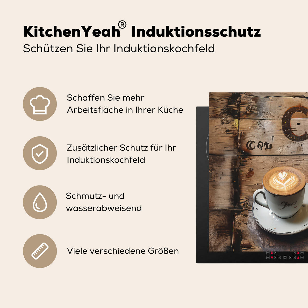 HERDABDECKPLATTE Cafe - Holz - Kaffee - Regale Induktionsmatte 83x51 cm - Schwarz, Kunststoff (83/51.5/0.2cm) - MuchoWow