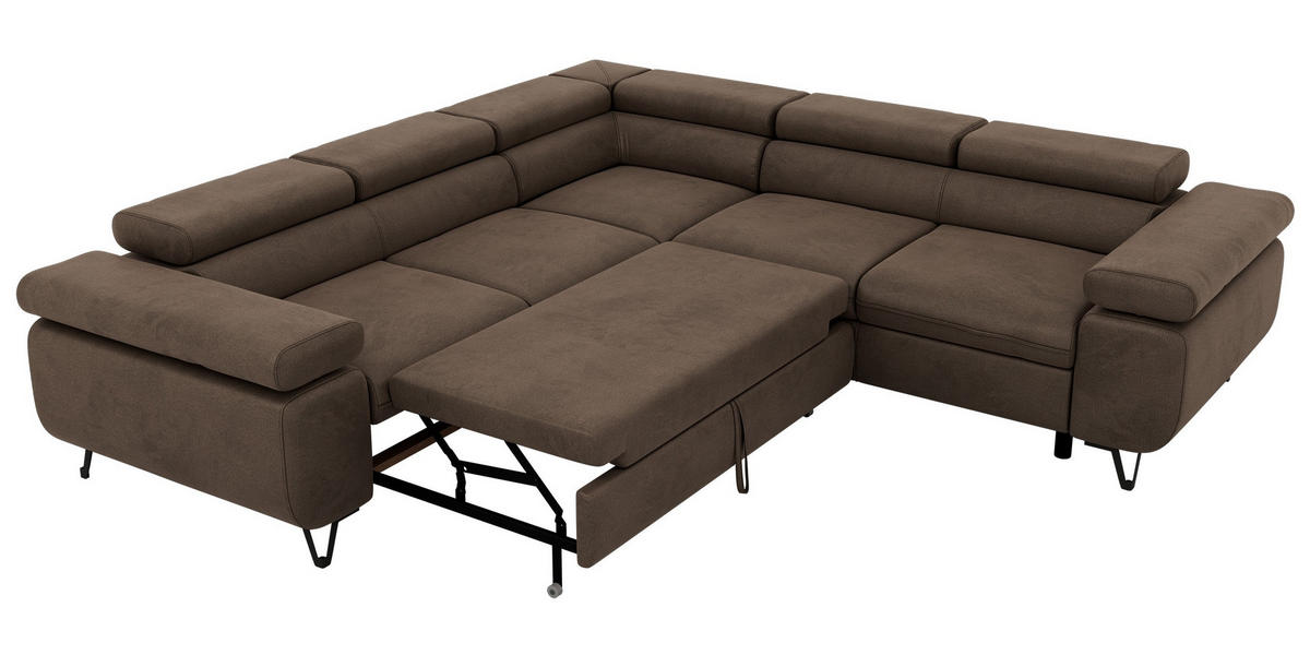 ECKSOFA QUADRO L - Braun Velvet - Rechts Seite - Schwarz/Braun, Textil/Metall (269/269cm) - MKS