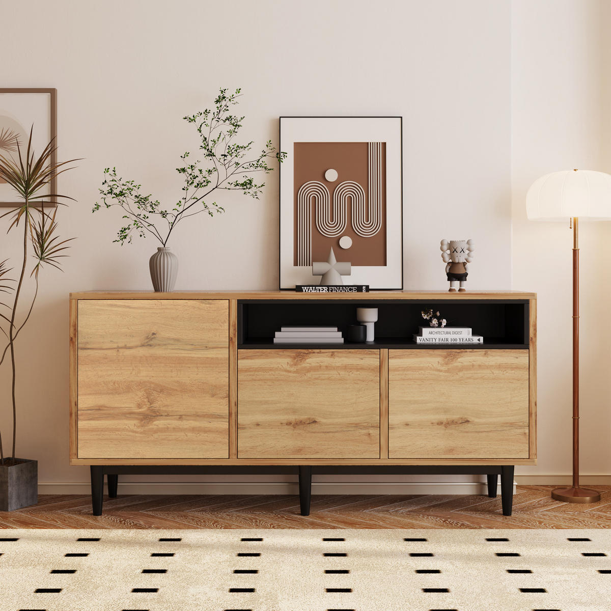 SIDEBOARD 160x35x76 cm 3 Türen Holz - Naturfarben, Holz (160/76/35cm) - LEBENLANG