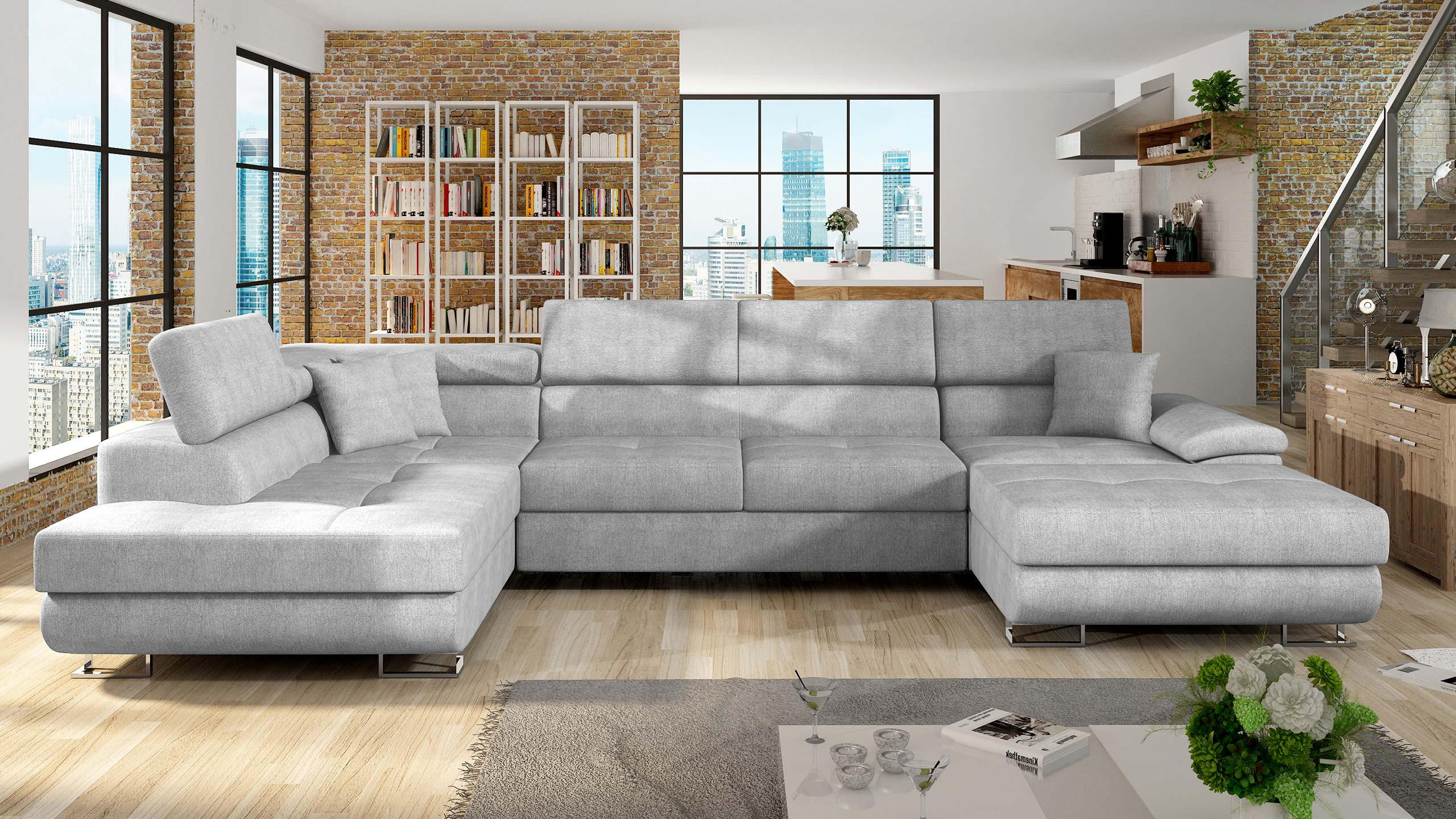 WOHNLANDSCHAFT Cotere Bis, Seite: Links - Silberfarben, Holz (345/91/202cm) - MIRJAN24