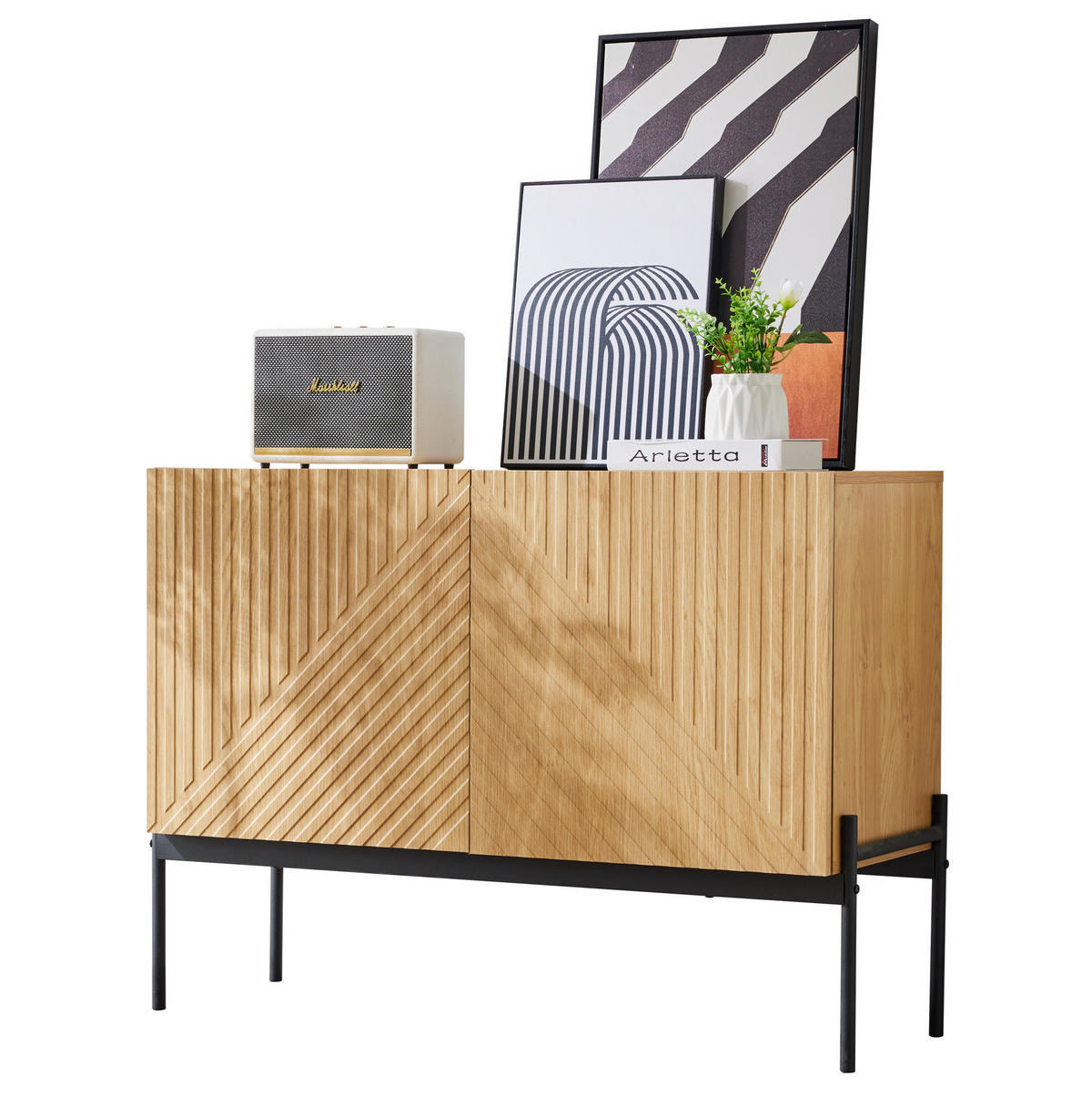 SIDEBOARD mit Metallrahmen und verstellbaren Einlegeböden, 100/40/75 cm, Natur - Naturfarben, Holzwerkstoff (100/75/40cm) - Redom