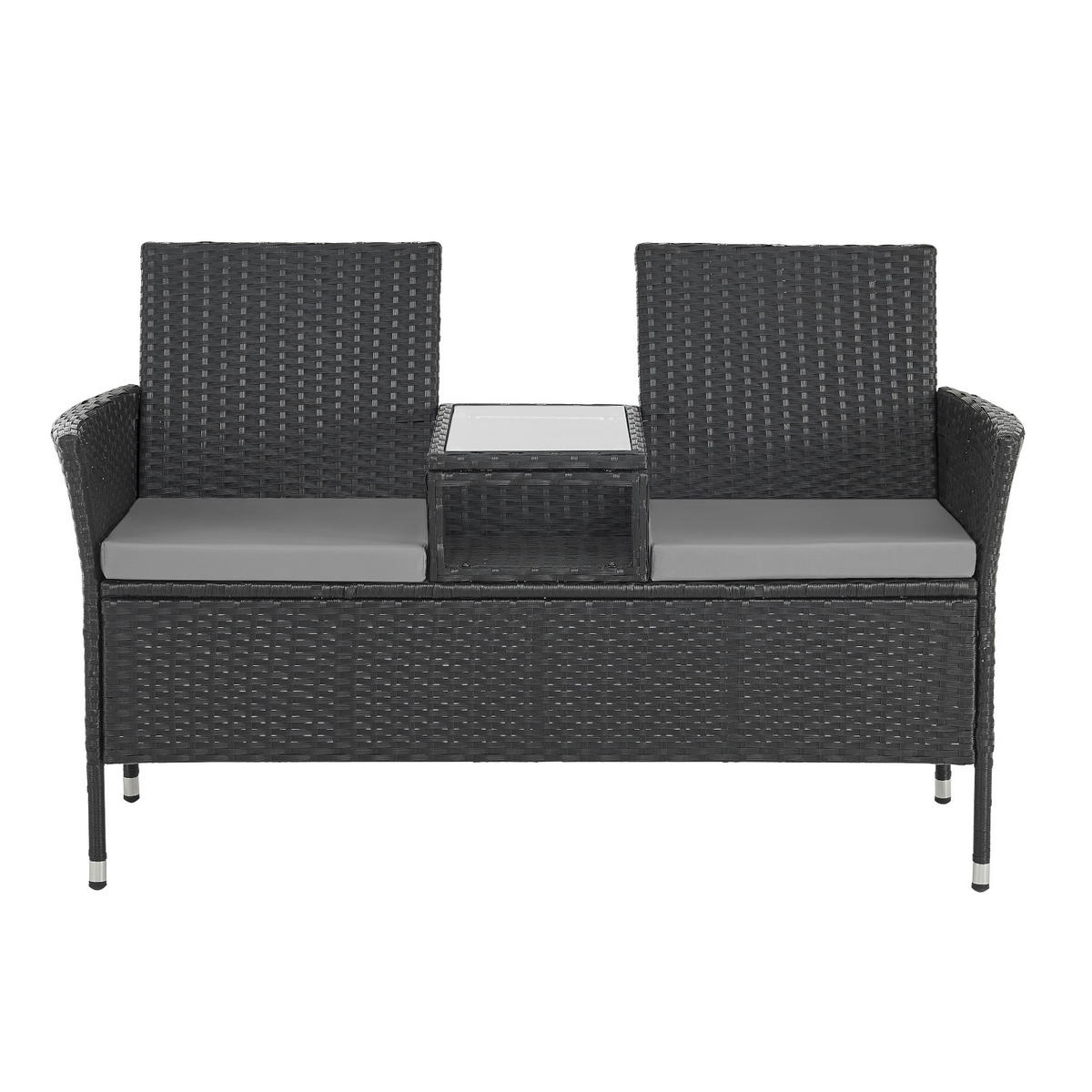 RATTANBANK Chicago Schwarz - Schwarz, Kunststoff (134/84/62cm) - SVITA