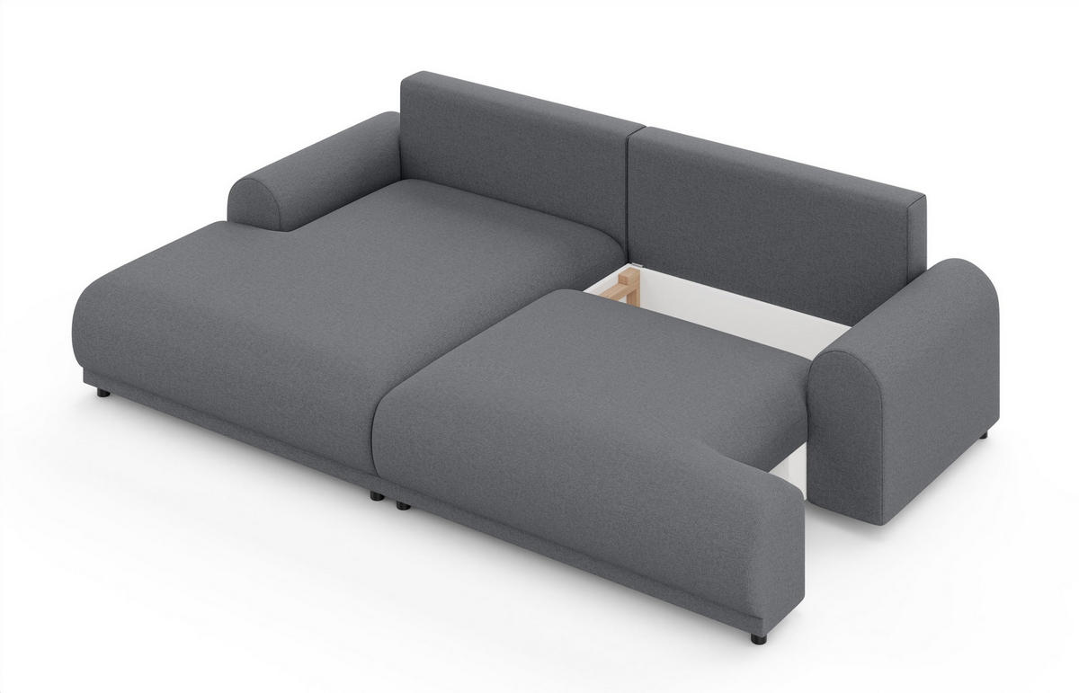 ECKSOFA mit Schlaffunktion, Bettkasten, extrabreite Ottomane links, abgerundete Armlehnen, B240/T145/H81 cm, Strukturstoff Dunkelgrau / 21034 - Dunkelgrau/Schwarz, Kunststoff/Textil (240/145cm) - luma-home