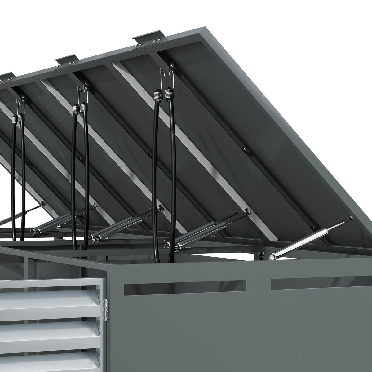 MÜLLTONNENBOX aus Stahl in Grau Holzoptik mit Klappdeckel & Schloss 264x80x118,5 cm - Grau, Metall (264/118.5/80cm) - Modfu