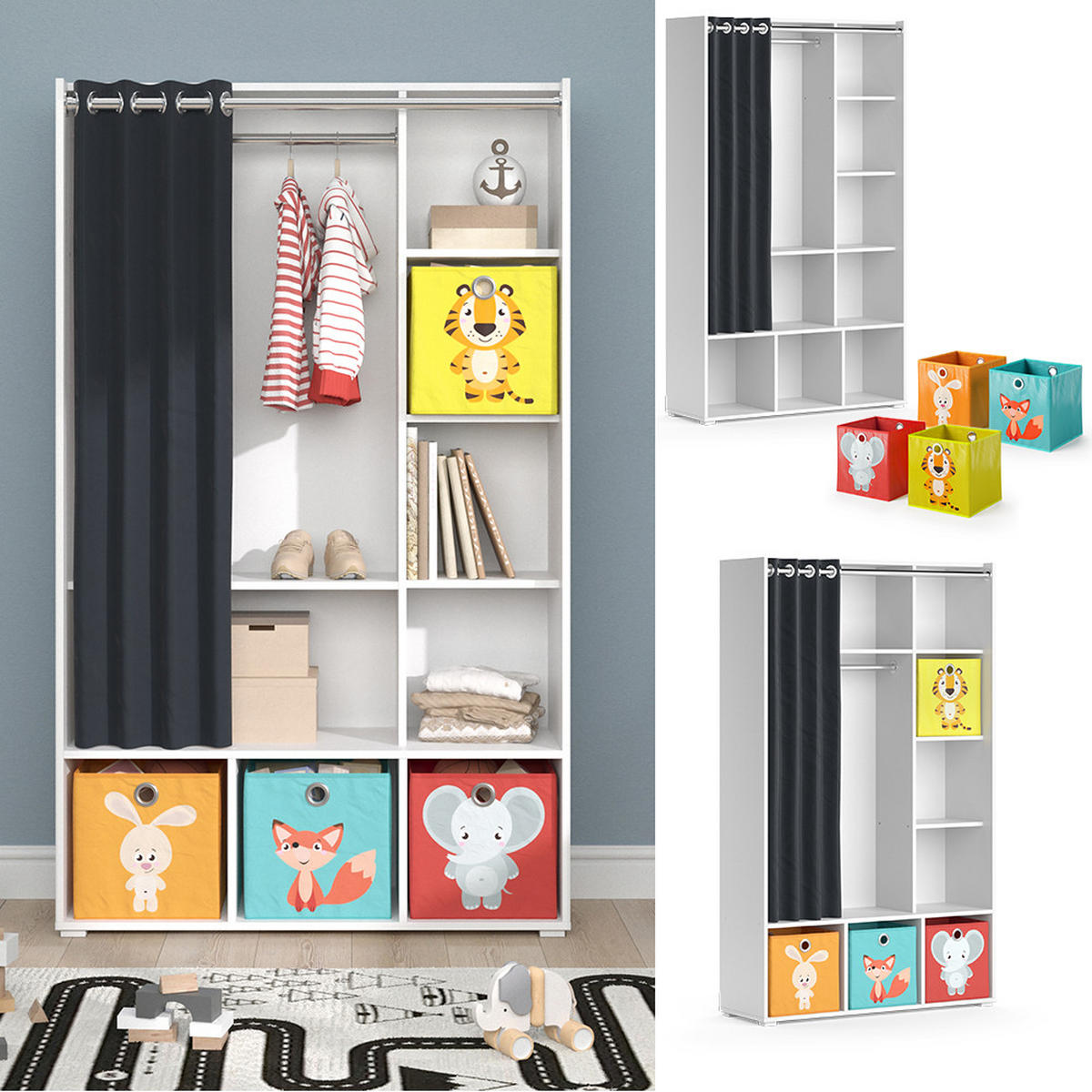 KINDERKLEIDERSCHRANK Luigi Weiß 105.8 x 178.1 cm Mit Faltboxen (bunt) - Multicolor/Weiß, Holzwerkstoff (105.8/178.1/38cm) - Vicco