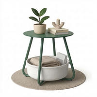 COUCHTISCH KOSI Metall mit Aufbewahrungskorb Canvas Grün - Grün, Metall (50/50/45cm) - Coemo