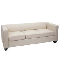 3ER SOFA Cremeweiß - Creme/Weiß, Leder (191/70/75cm) - MCW
