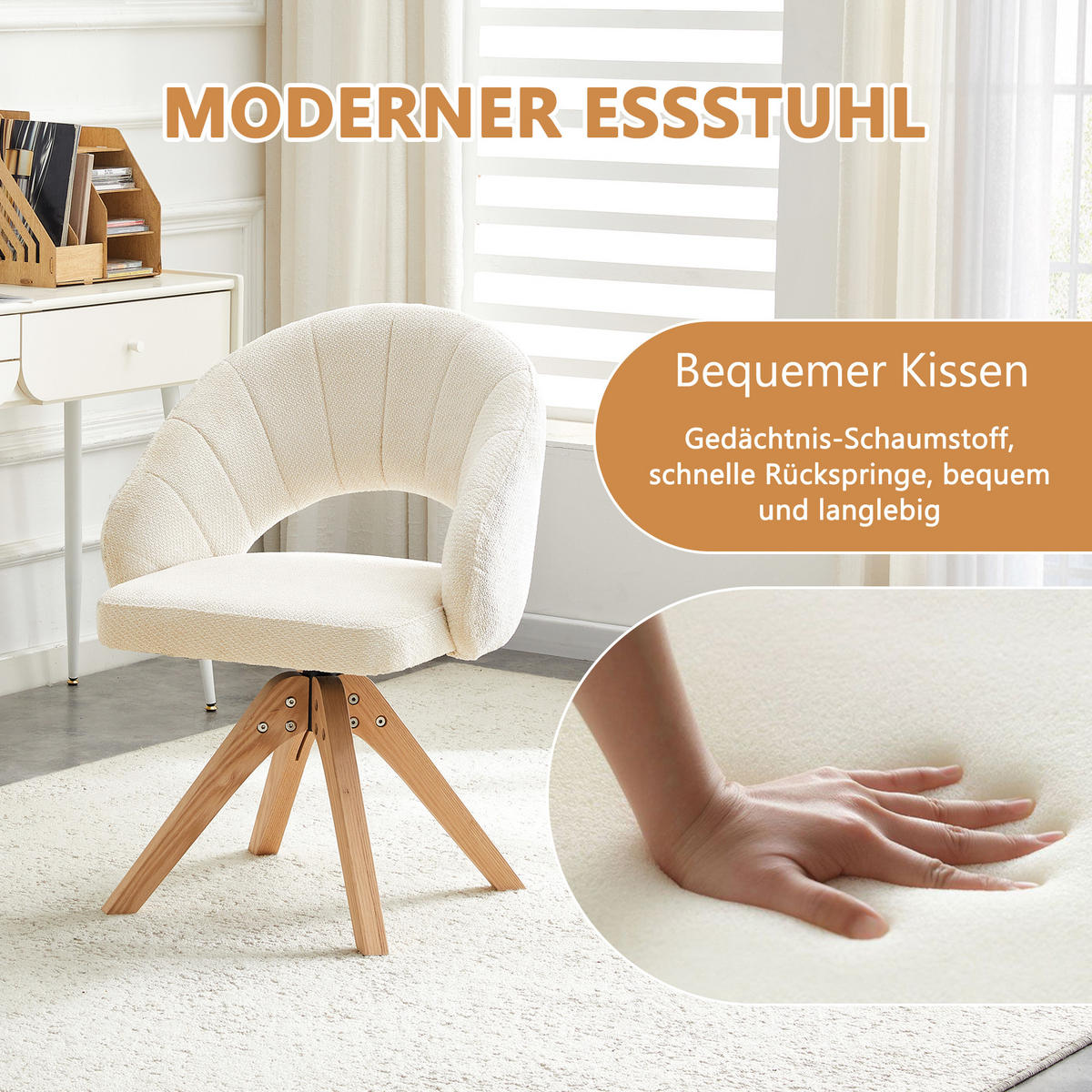 ARMLEHNSTUHL-SET DE-36624 2 Stück mit Stoffbezug und Massivholzbeinen Beige - Beige, Holz (49/84/46cm) - ComfortXL