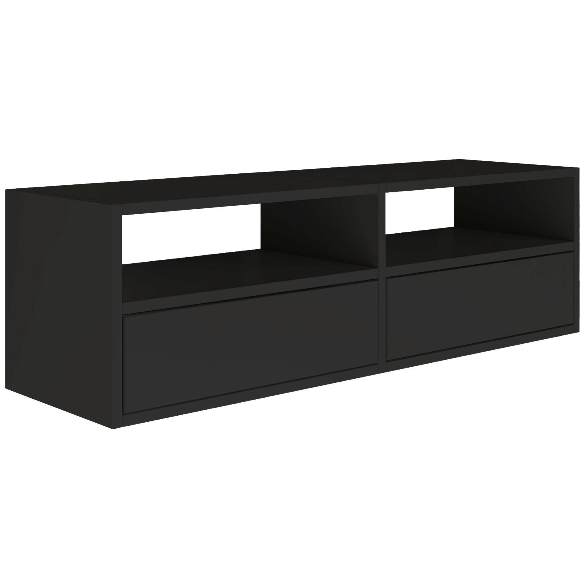TV-LOWBOARD hängend, 2 Klappen und Ablagen, Schwarz, 100 cm - Schwarz, Holzwerkstoff (100.6/30/30cm) - Selsey