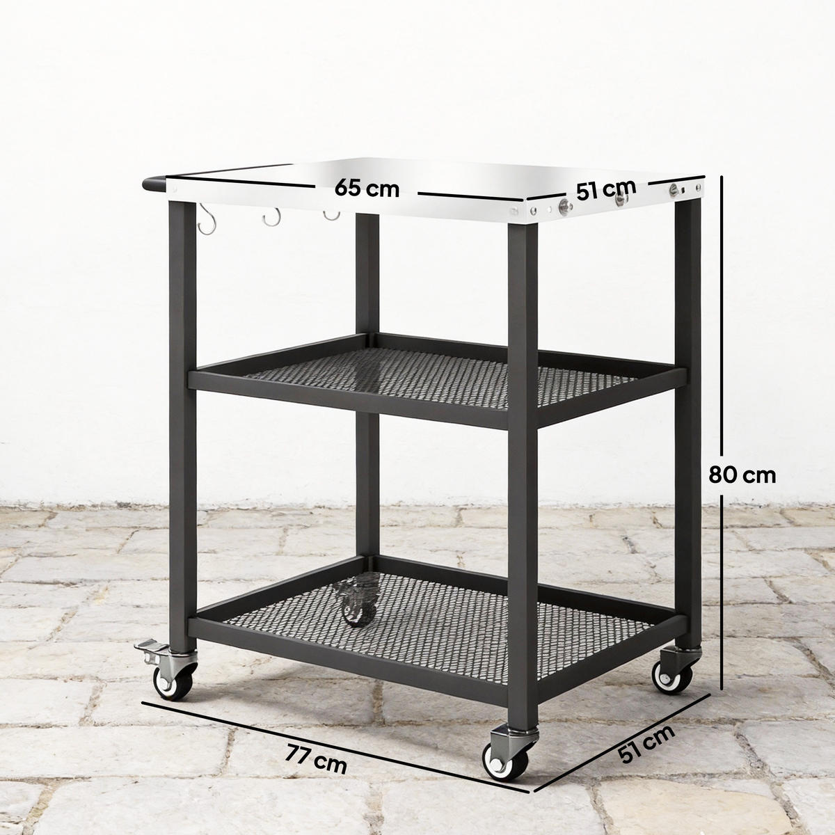 GRILLWAGEN Edelstahl Metall Schwarz - Schwarz, Metall (51/80/77cm) - Outsunny