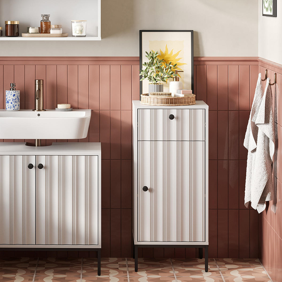 MIDISCHRANK Eliza Weiß Riffel 40 x 87 cm - Weiß, Holzwerkstoff (40/87/35cm) - Vicco