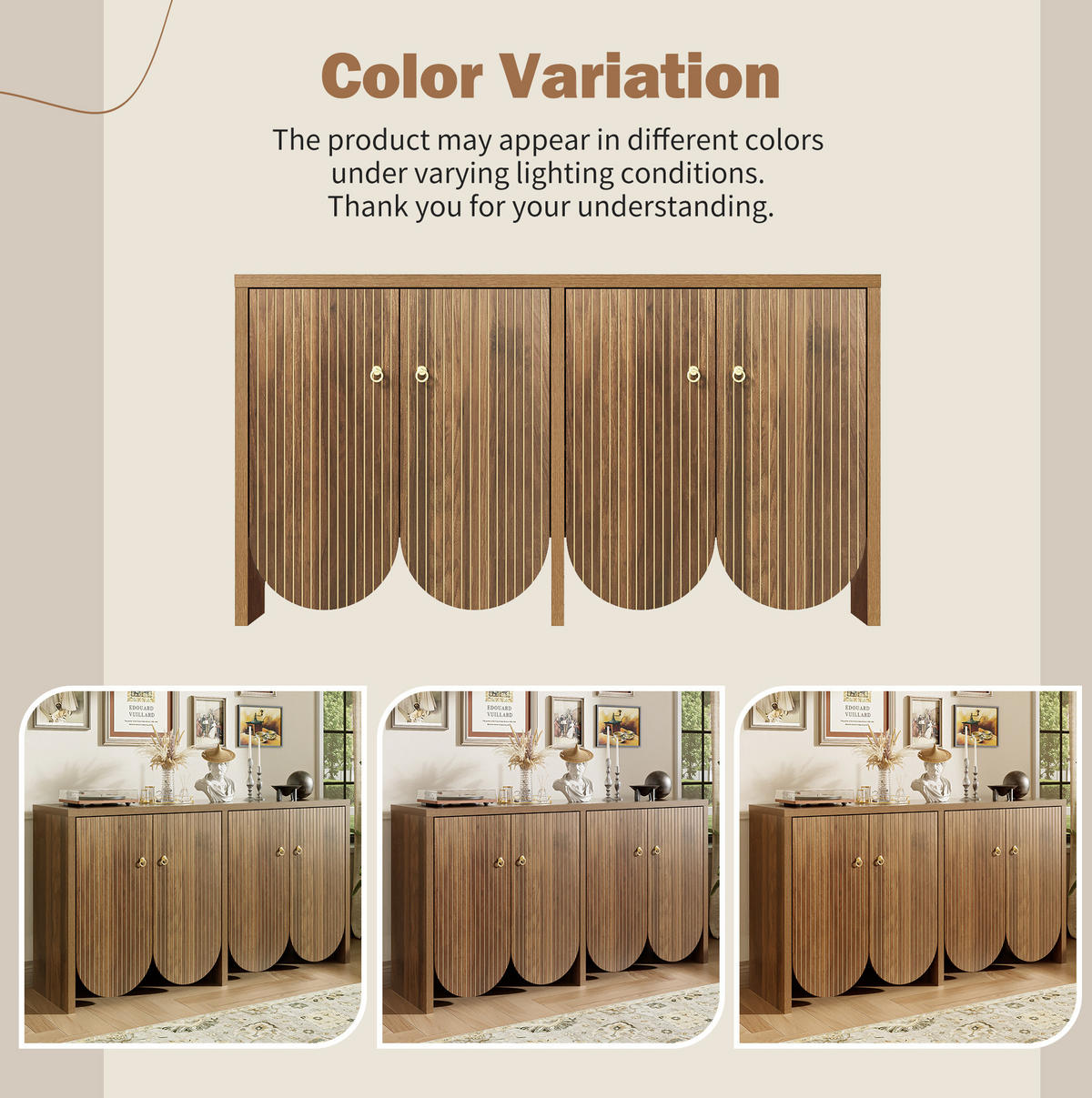 SIDEBOARD 147/40/80 cm in Walnussoptik mit 4 Türen und verstellbaren Einlegeböden - Walnussfarben, Holzwerkstoff (147/80/40cm) - Flora Grace