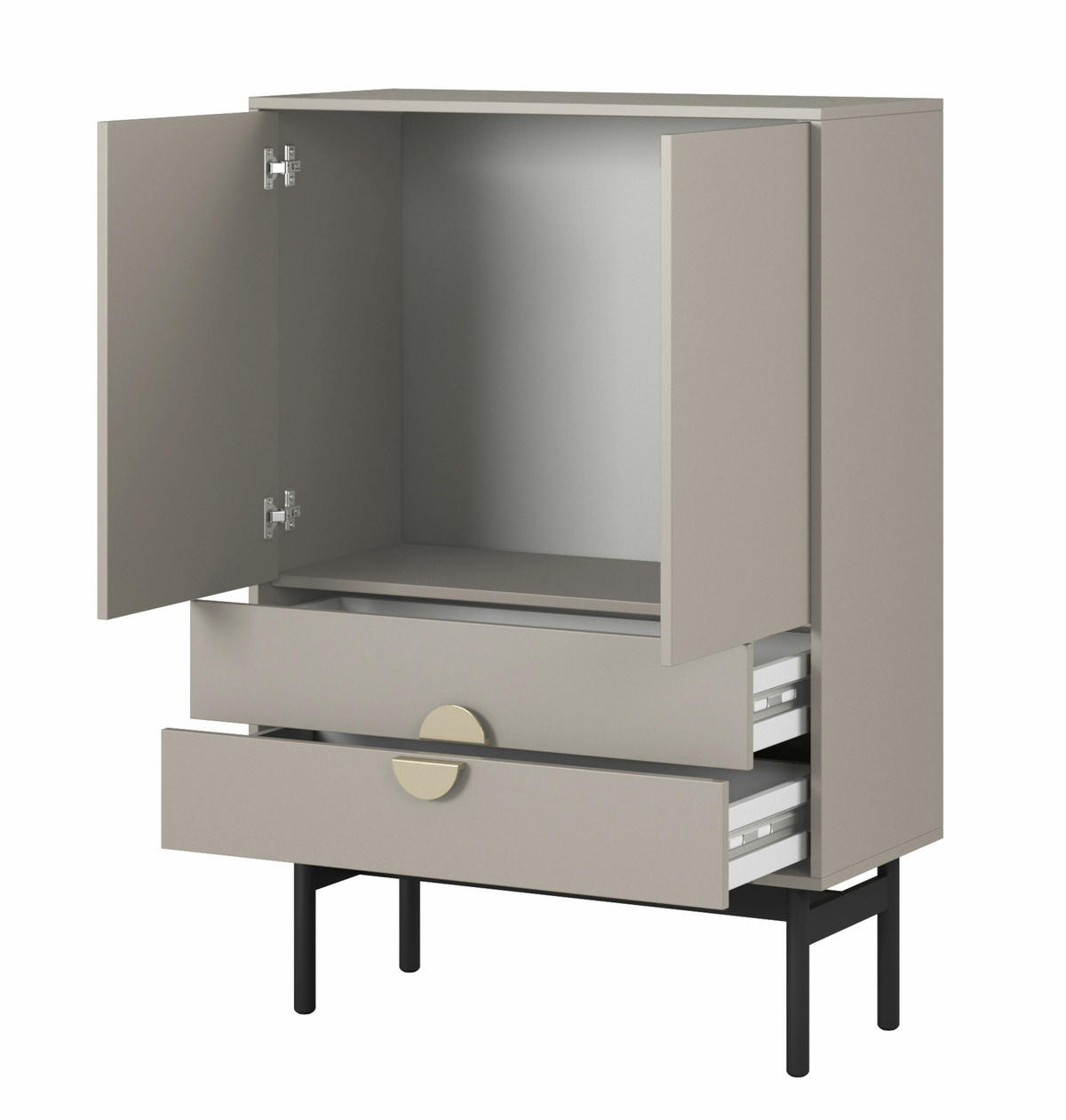 HIGHBOARD Stoon Grau-Beige 85 cm - Greige/Goldfarben, Holzwerkstoff/Metall (85/124/38cm) - Selsey