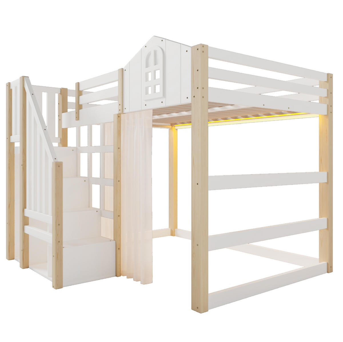 HOCHBETT 140/200 cm Weiß/Natur aus Kiefernholz mit Ablageleiter - Weiß, Holzwerkstoff (140/200cm) - OKMYHOME