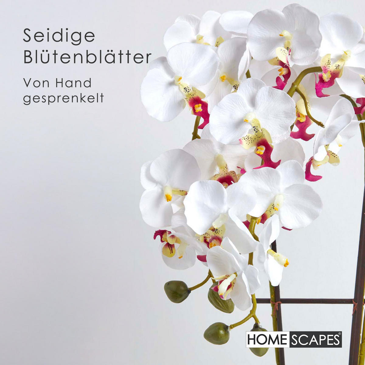 KUNSTBLUME Orchidee weiß im Deko-Topf, 70 cm - Weiß, Kunststoff (70cm) - Homescapes