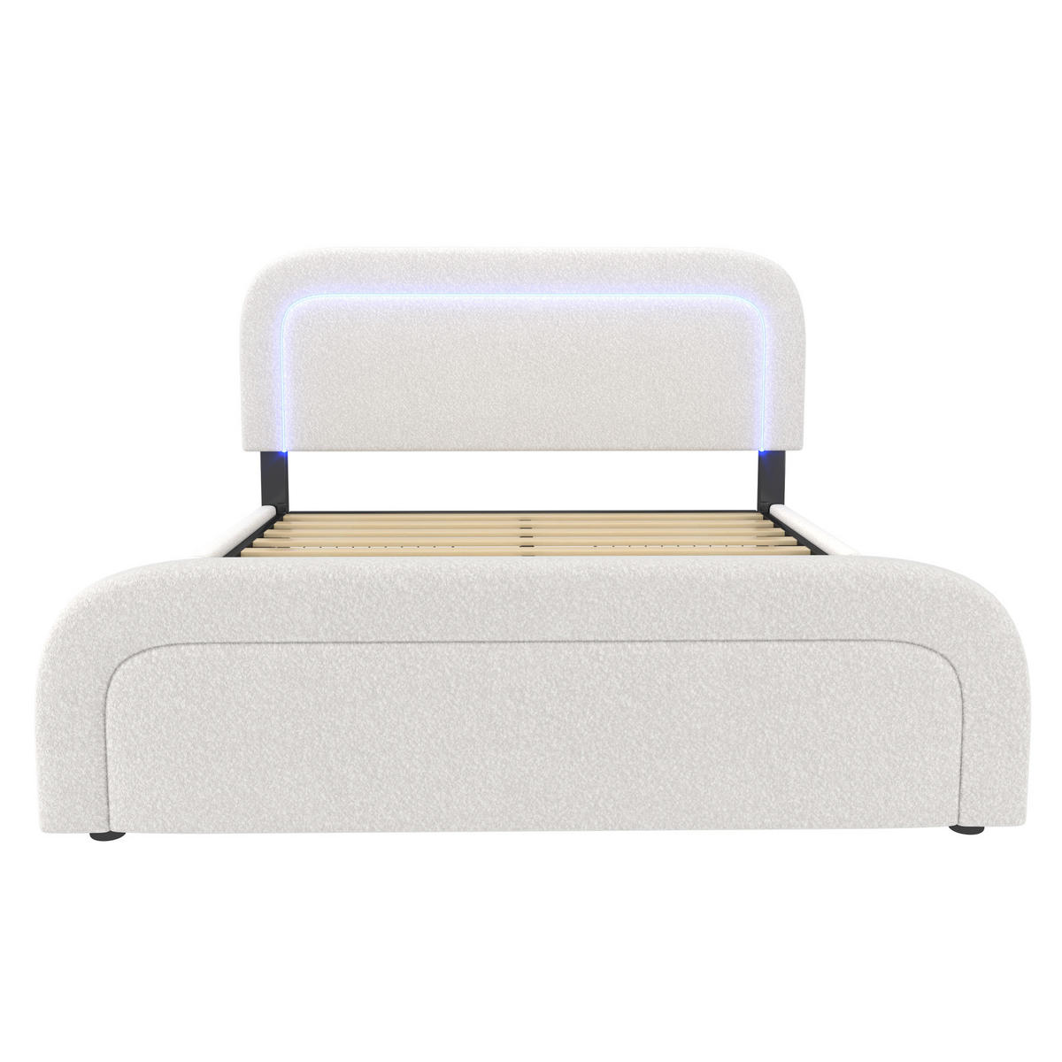 POLSTERBETT 160/200 cm Weiß aus Sherpa mit LED, USB-C und 4 Schubladen - Weiß, Textil (160/200cm) - OKWISH