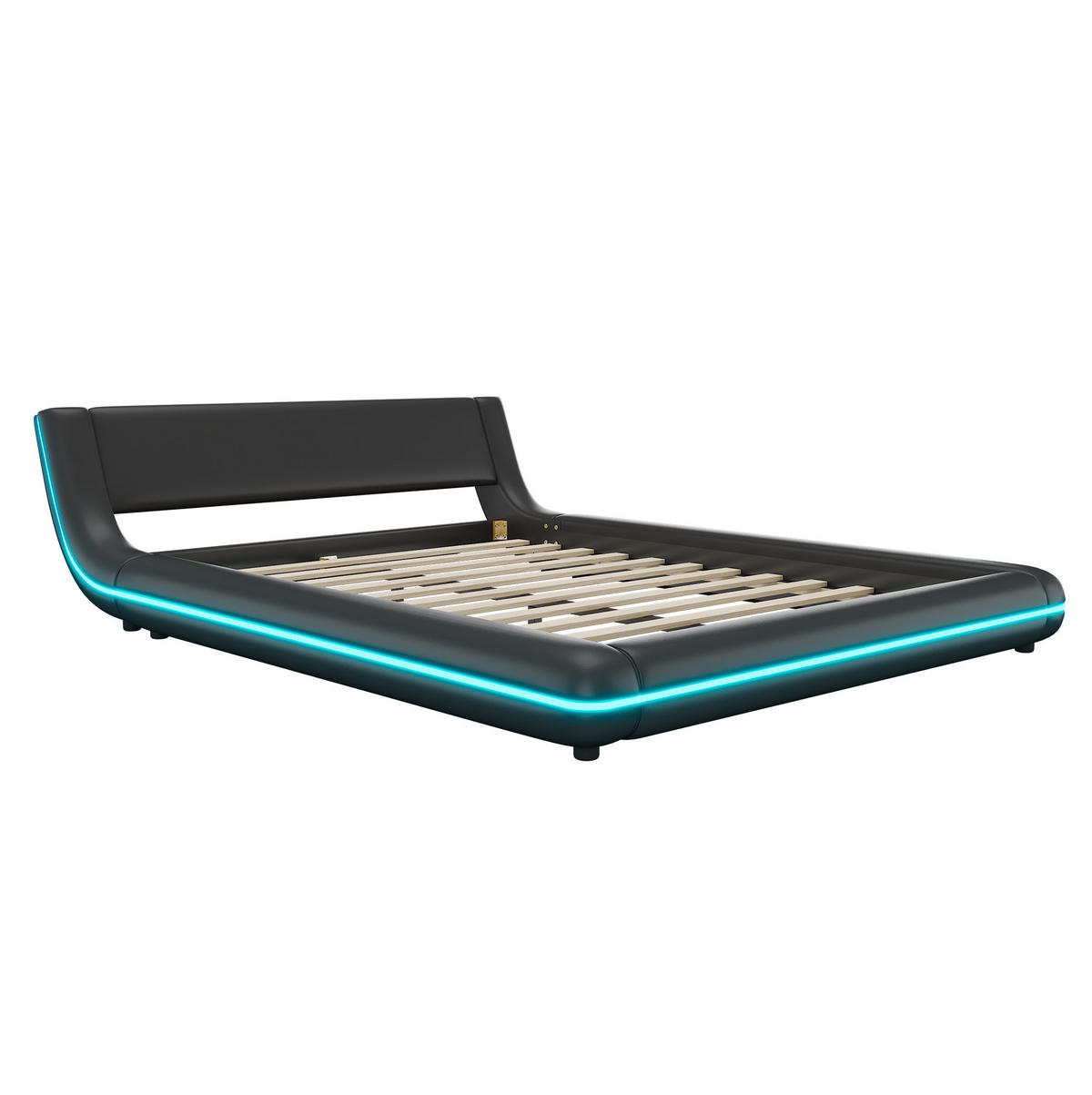 BODENBETT 140/200 cm Schwarz mit LED-Umgebungslicht - Schwarz, Kunststoff (140/200cm) - OKWISH