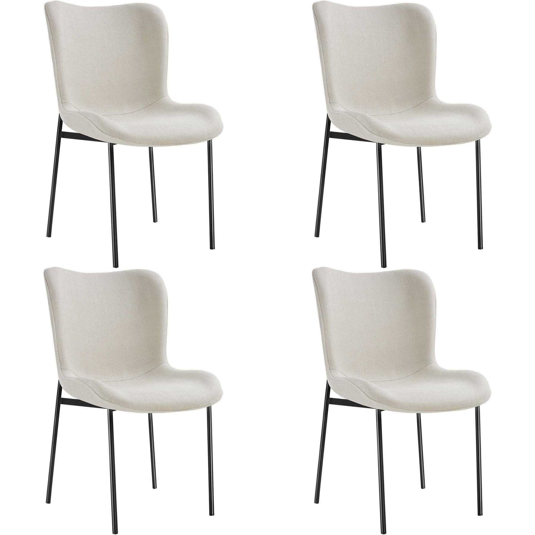 POLSTERSTUHL 4er Set Tessa 54 x 62 x 90 cm Webstoff off-white/schwarz - Schwarz/Weiß, Textil (54/90/62cm) - tectake