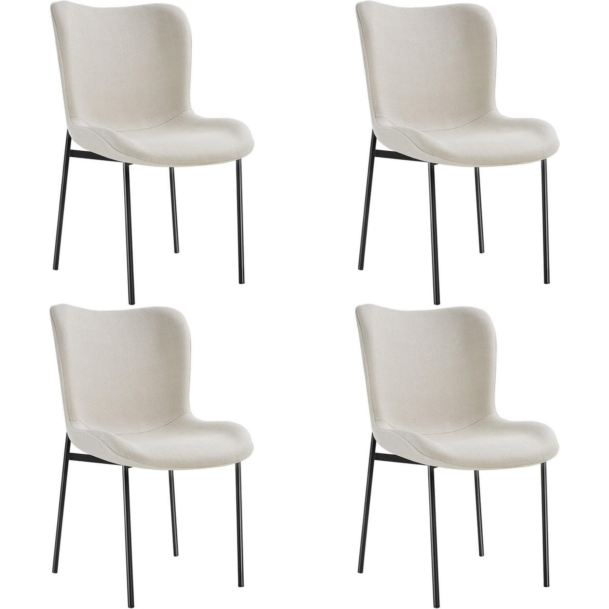 POLSTERSTUHL 4er Set Tessa 54 x 62 x 90 cm Webstoff off-white/schwarz - Schwarz/Weiß, Textil (54/90/62cm) - tectake