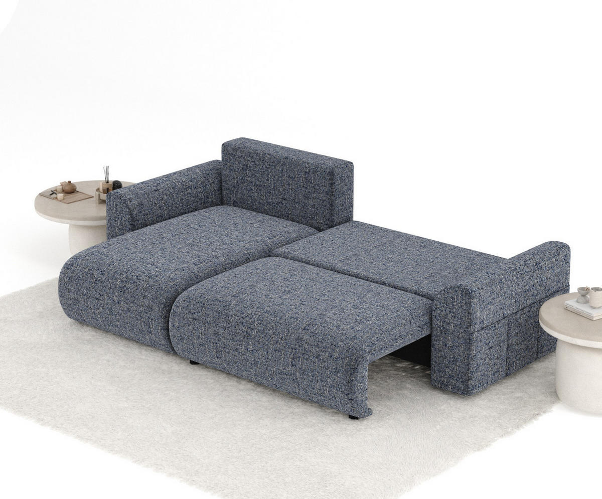 ECKSOFA MIT SCHLAFFUNKTION Bodega Marineblau Webstoff - Schwarz/Dunkelblau, Holz/Holzwerkstoff (235/138cm) - Maison de Reve