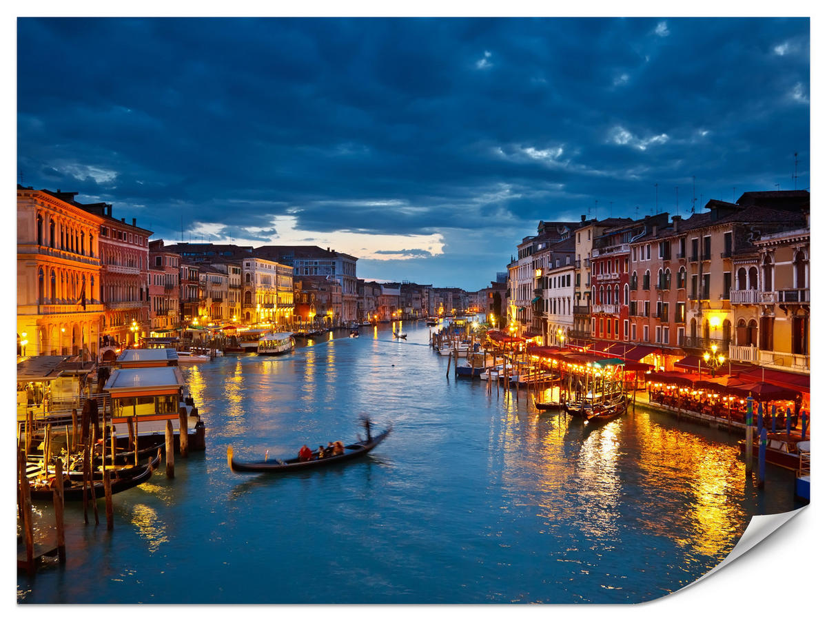 FOTOTAPETE für Büro Venezianischer Kanal Gondeln Abendstimmung Romantik 350x256 - Orange/Braun, Papier (350/256cm) - Muralo