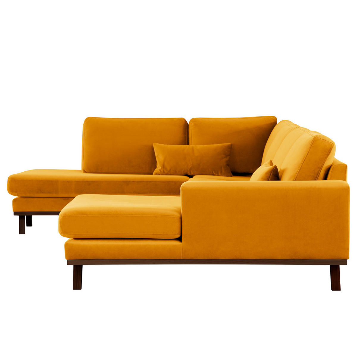 WOHNLANDSCHAFT mit Longchair - Gelb/Buchefarben, Buchenholz/Textil (371/81/219cm) - home24