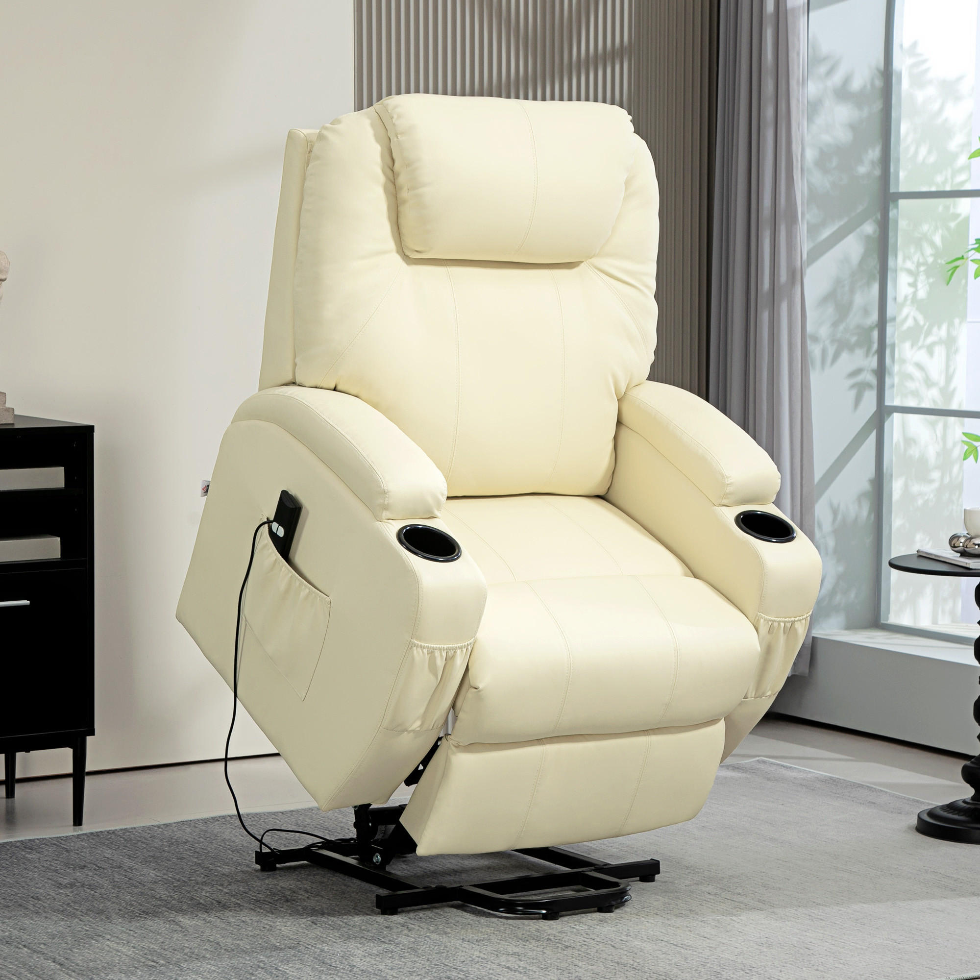 FERNSEHSESSEL mit Aufstehhilfe - Creme, Kunststoff/Metall (92/109/85cm) - HOMCOM