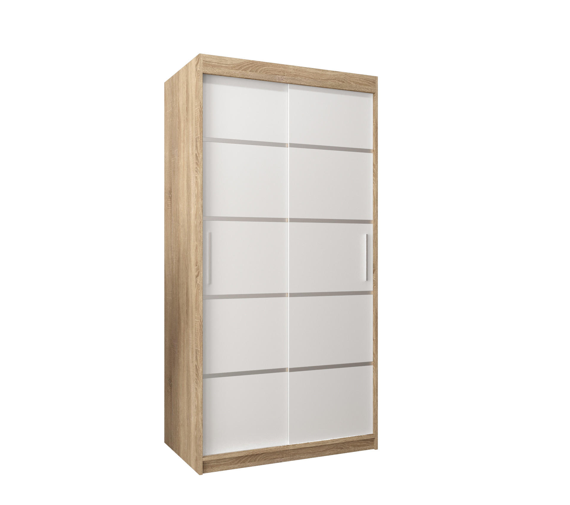 Möbel Kryspol Schwebetürenschrank Sonoma Eiche, Weiß, Silber 100x200x62 cm