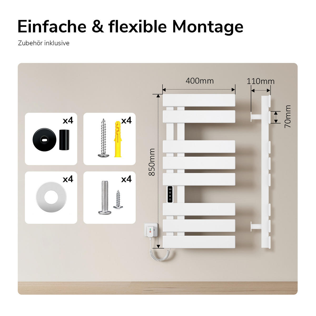 ELEKTRIČNI RADIJATOR S WLAN TERMOSTATOM bijeli 85/40 cm - bijela, metal (40/85/11cm) - EMKE