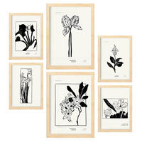 POSTER Set Mit 6 In Schwarzer Tinte Irises A3 & A4 Rahmen Aus Hellem Holz - Beige, Papier (29/3cm) - Nacnic