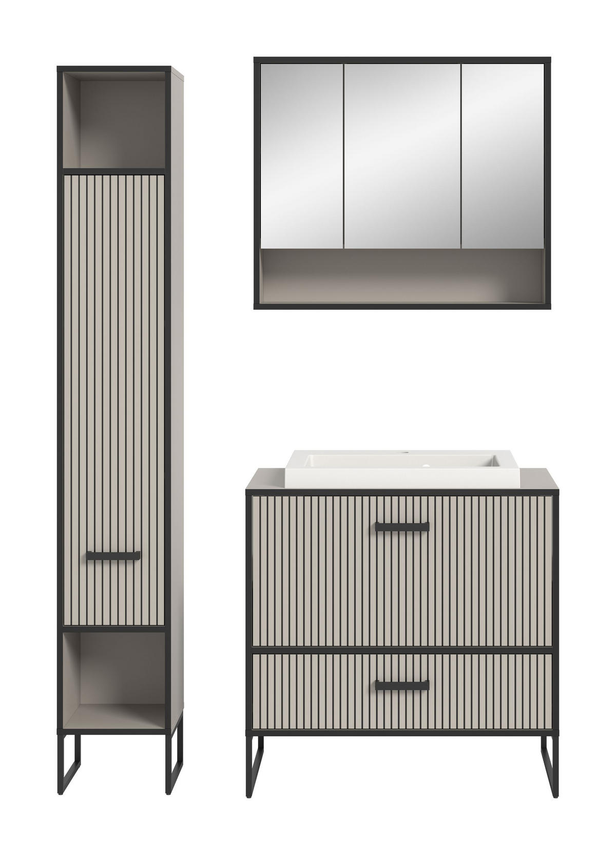 BADKOMBINATION 3tlg. Bagno Bad in Kaschmir Nachbildung und schwarz B/H/T: 125x192x48 cm - Kaschmir, Holzwerkstoff (125/192/48cm)