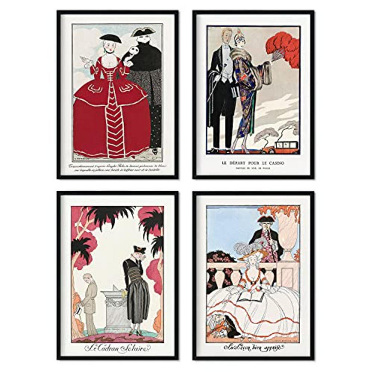 POSTER Set mit 4 Jahrgang von French Artist George Barbier A4 Rahmenlos - Klar, Papier (29.7/3cm) - Nacnic