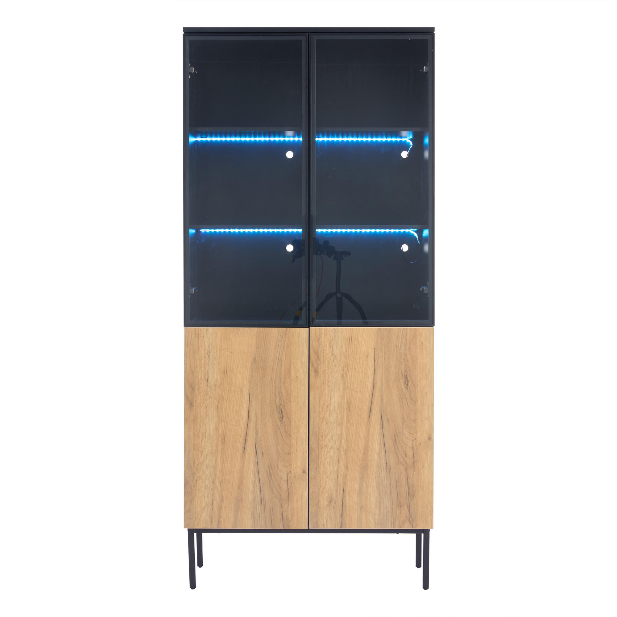 HIGHBOARD mit Glasvitrine LED-Beleuchtung 80/35/180cm - Schwarz, Holzwerkstoff (80/180/35cm) - Urban Meuble