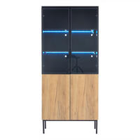 HIGHBOARD mit Glasvitrine LED-Beleuchtung 80/35/180cm - Schwarz, Holzwerkstoff (80/180/35cm) - Urban Meuble