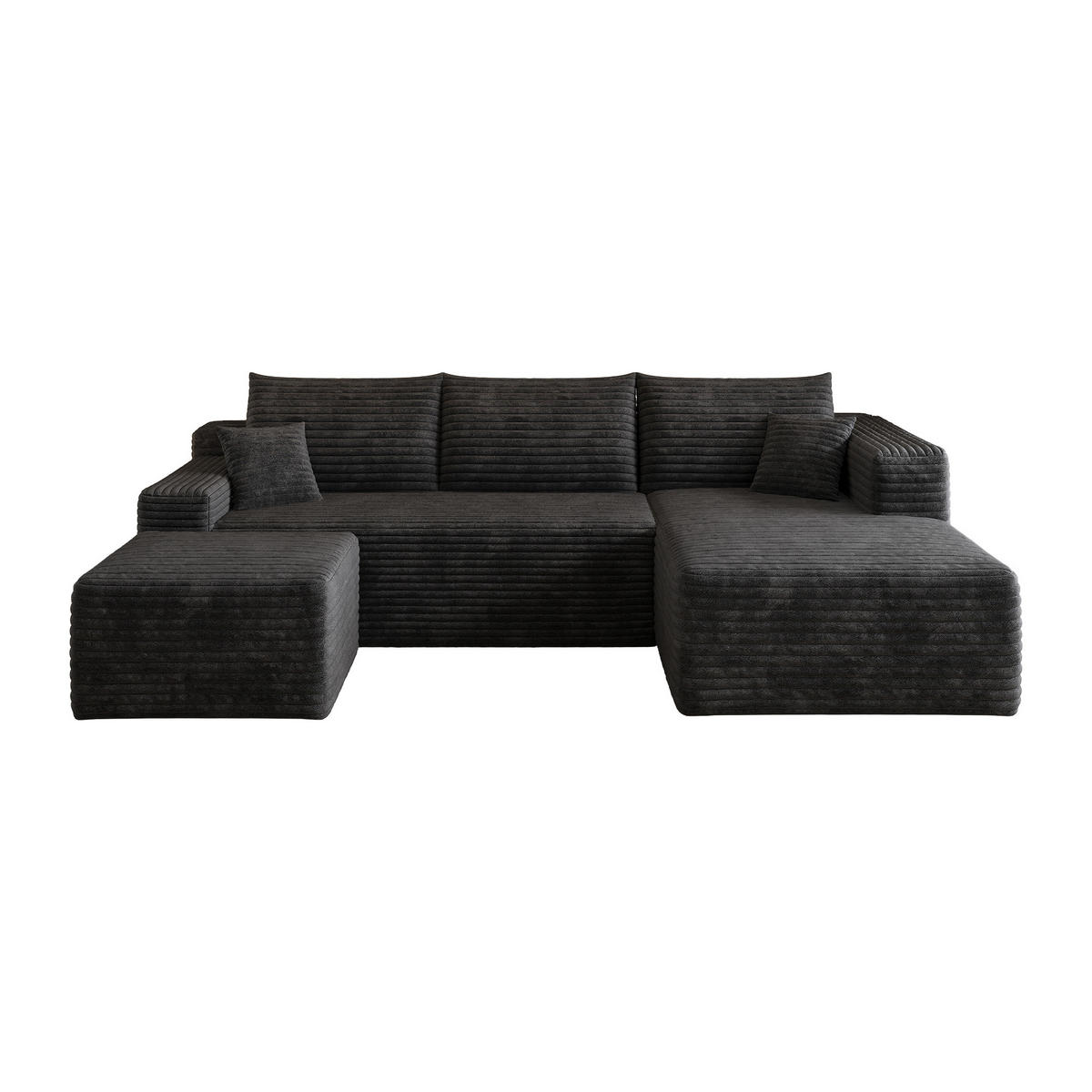WOHNLANDSCHAFT Cord Schwarz ohne Montage - Schwarz, Textil (241/58/151cm) - WISHDOR