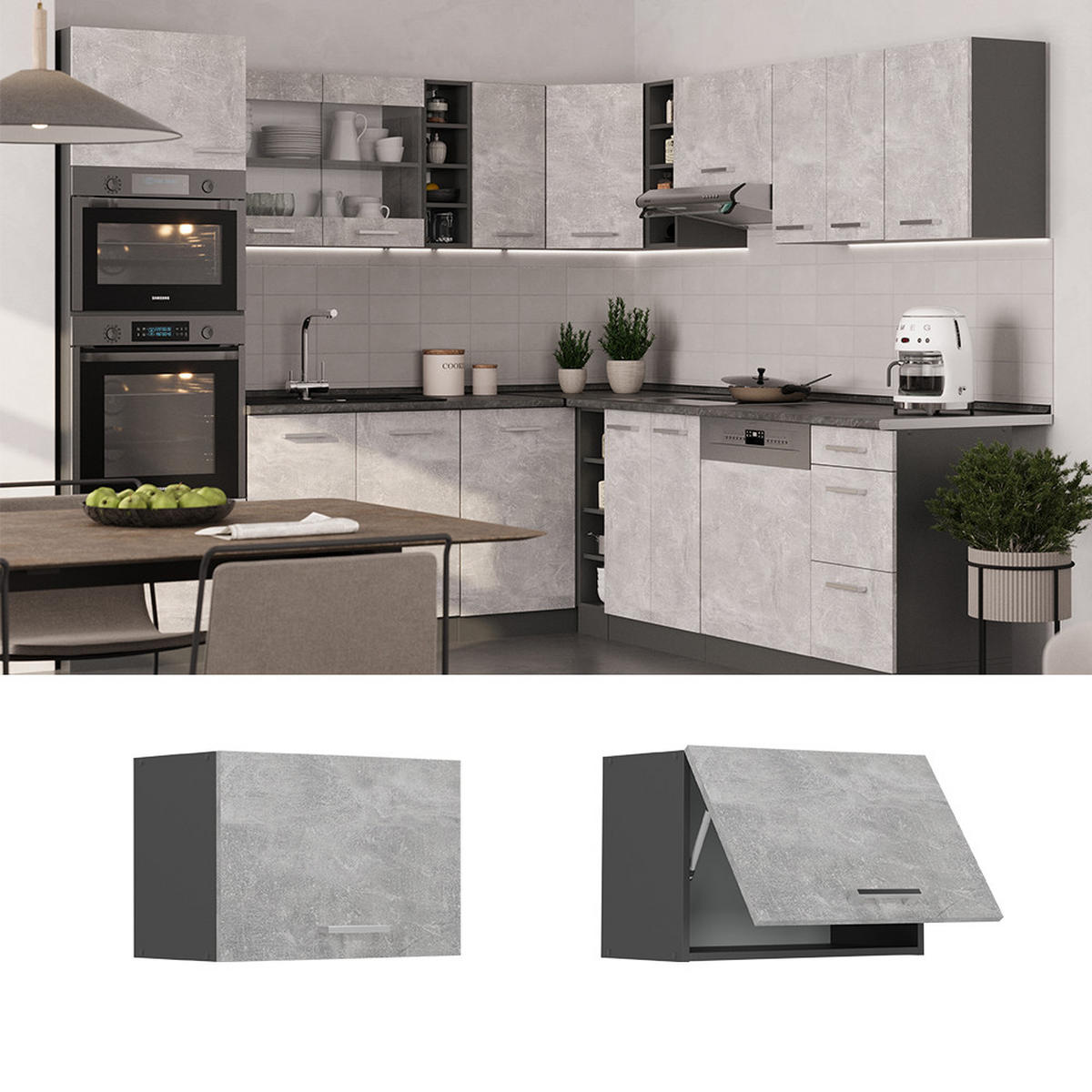 VĚŠÁK NA STĚNU R-Line Beton - šedá/antracitová, kompozitní dřevo (60/40/31cm) - Vicco