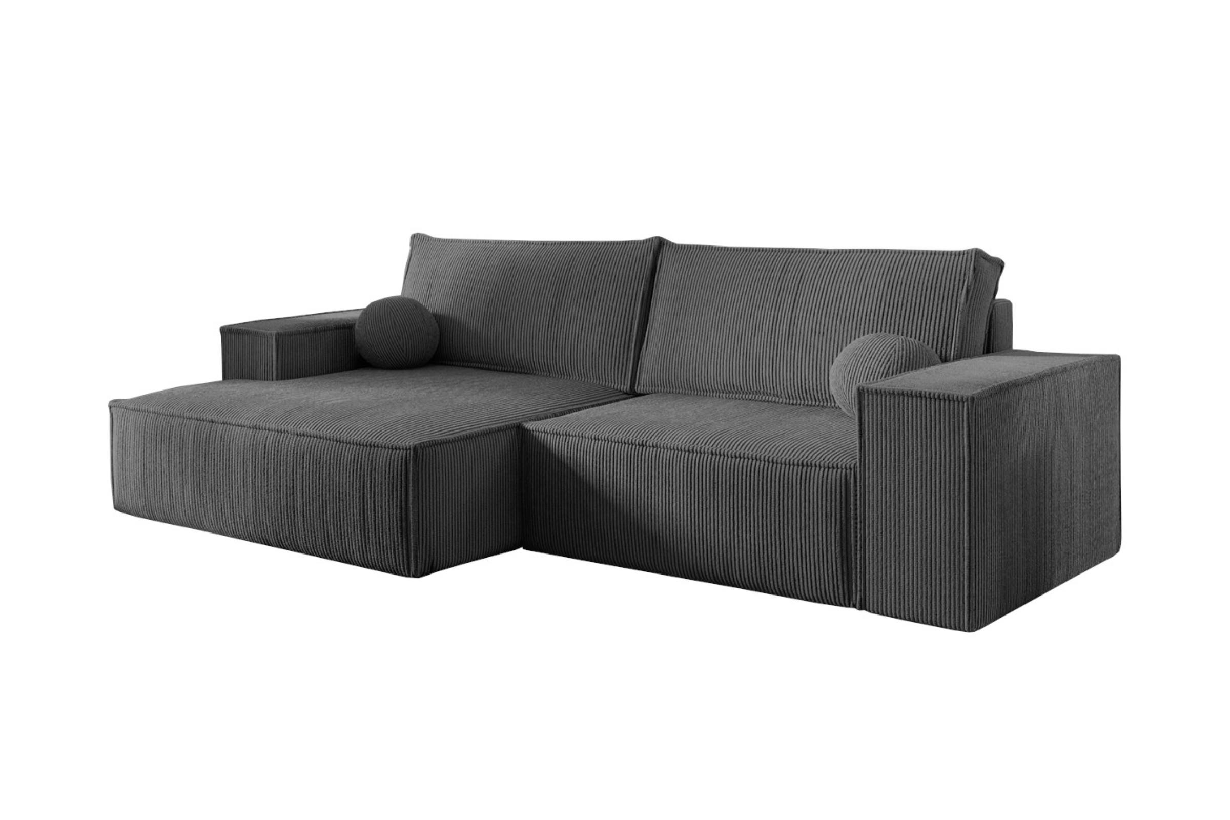 ECKSOFA NEPTUN 255/148 in Cord Anthrazit links - Anthrazit, Holz/Holzwerkstoff (255/148cm) - Deine Möbel 24