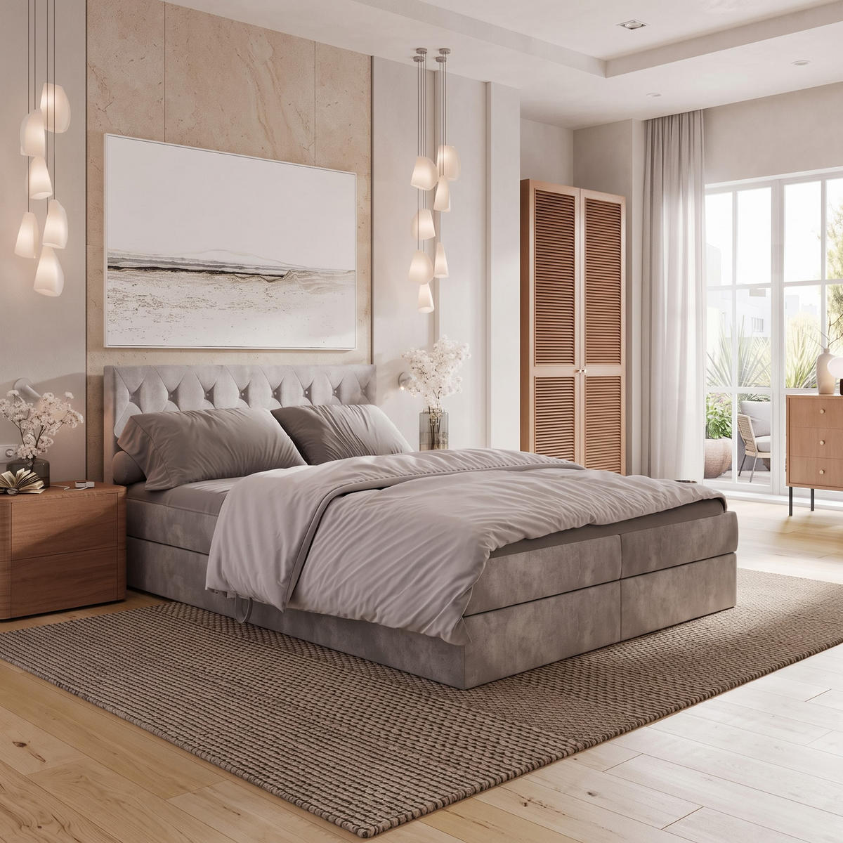 BOXBETT CRYSTAL 200/200 cm, in Hellrosa, Premium Velours-Stoff, Bettkasten, Matratze, Topper - Hellrosa, Textil (200/20cm) - Barchello