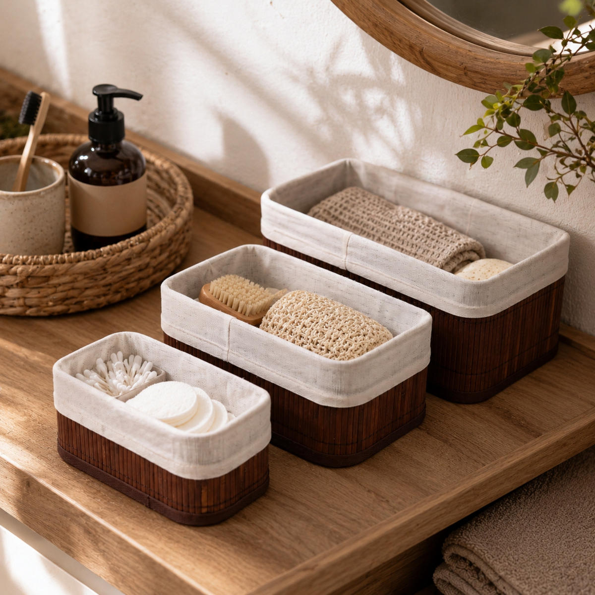 KORB 3er-Set 30/20/13 cm - Braun, Naturmaterialen (20/13/30cm) - BOXIMO