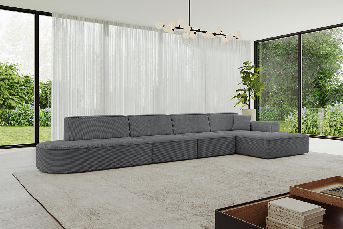 ECKSOFA Ottomane Rechts IREA-L3-v3 - 413x171x79 cm Duneklgrau - Dunkelgrau, Holzwerkstoff/Textil (171/413cm) - ALTDECOR